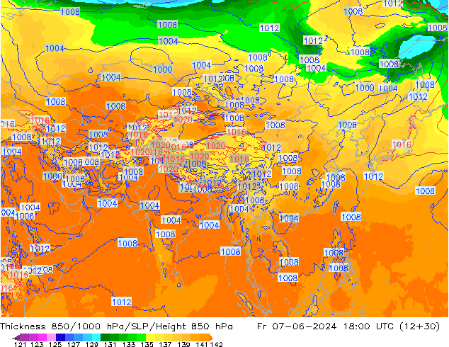 Thck 850-1000 гПа ECMWF пт 07.06.2024 18 UTC