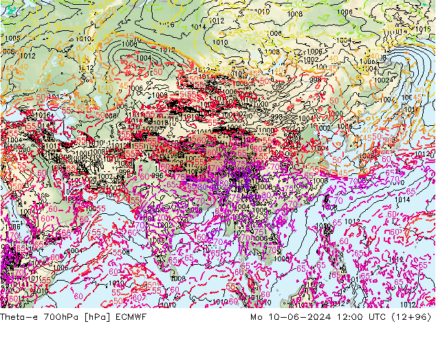 Theta-e 700hPa ECMWF ma 10.06.2024 12 UTC