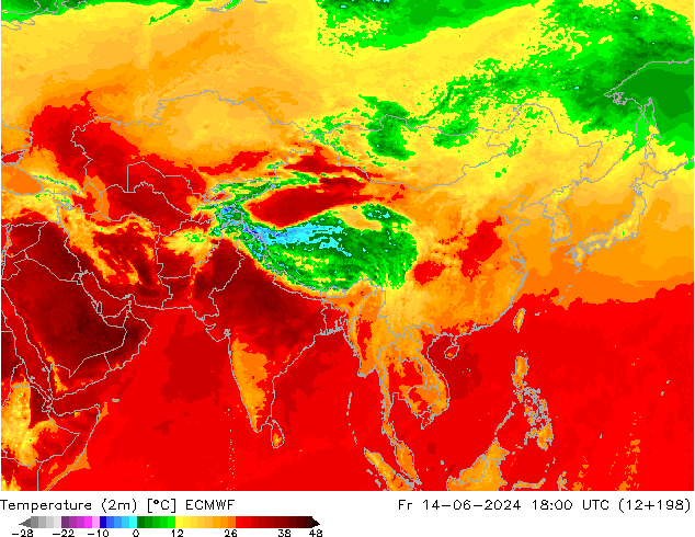 Sıcaklık Haritası (2m) ECMWF Cu 14.06.2024 18 UTC