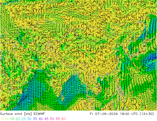 Surface wind ECMWF Fr 07.06.2024 18 UTC