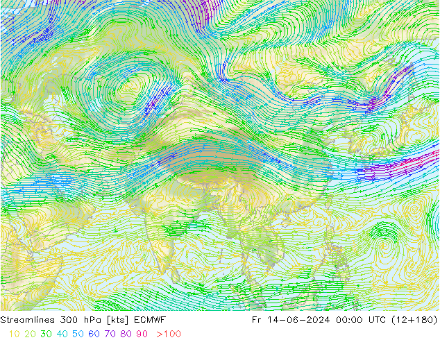 Linha de corrente 300 hPa ECMWF Sex 14.06.2024 00 UTC