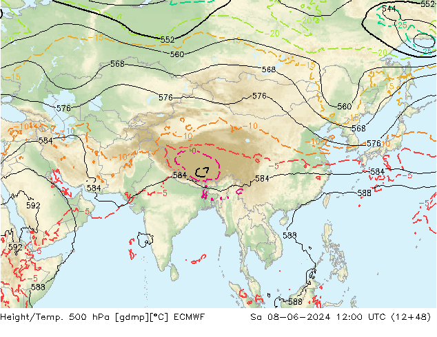 Z500/Rain (+SLP)/Z850 ECMWF sab 08.06.2024 12 UTC