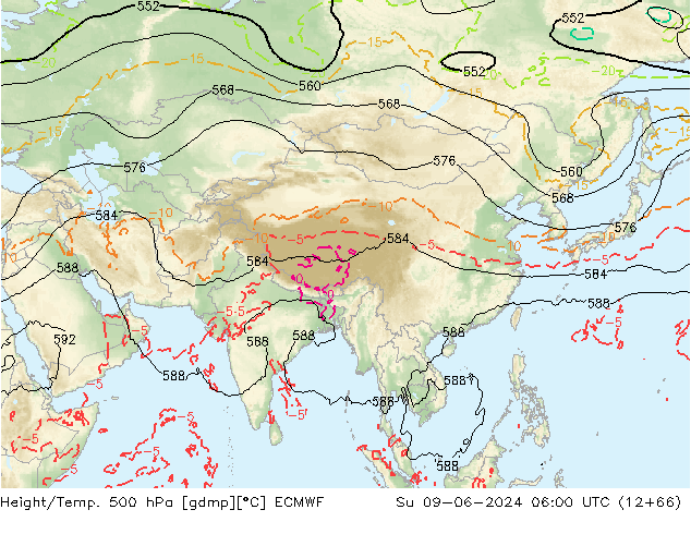 Height/Temp. 500 hPa ECMWF Dom 09.06.2024 06 UTC