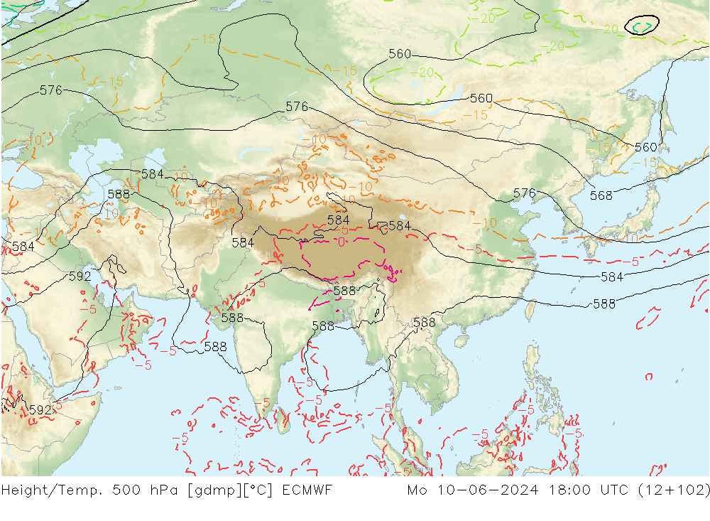 Z500/Rain (+SLP)/Z850 ECMWF lun 10.06.2024 18 UTC