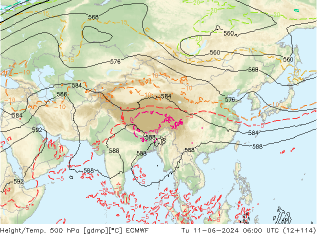 Z500/Rain (+SLP)/Z850 ECMWF Tu 11.06.2024 06 UTC