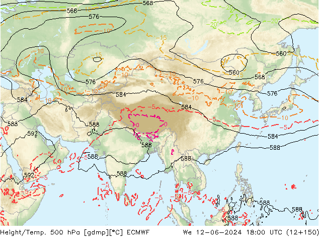 Z500/Yağmur (+YB)/Z850 ECMWF Çar 12.06.2024 18 UTC