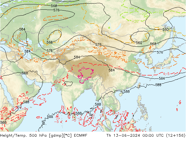 Z500/Rain (+SLP)/Z850 ECMWF  13.06.2024 00 UTC