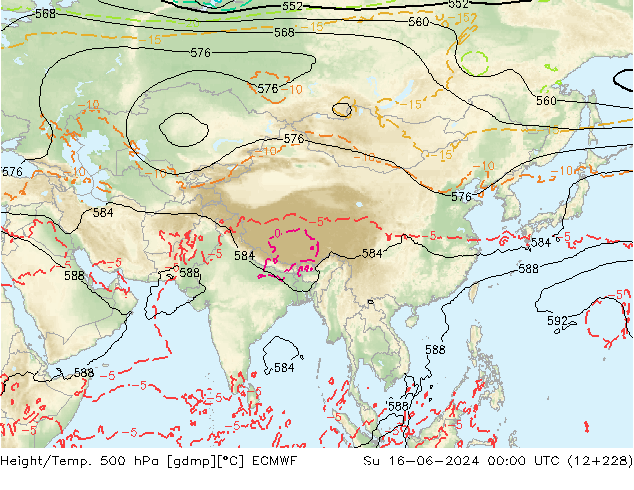 Geop./Temp. 500 hPa ECMWF dom 16.06.2024 00 UTC