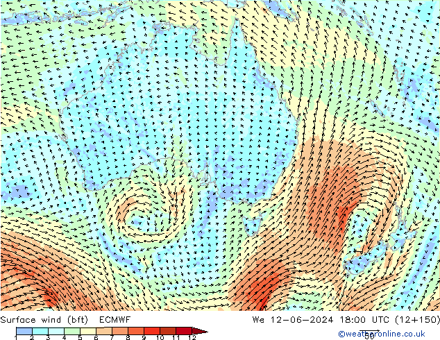 Surface wind (bft) ECMWF We 12.06.2024 18 UTC