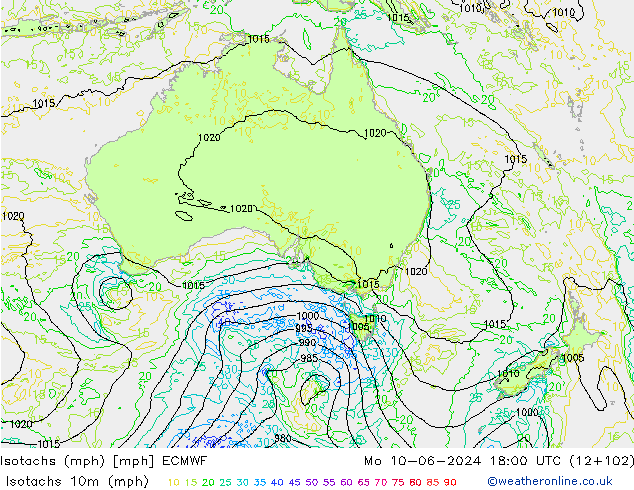 Isotachs (mph) ECMWF  10.06.2024 18 UTC