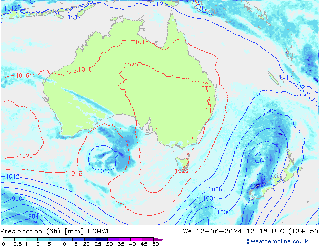 Precipitation (6h) ECMWF We 12.06.2024 18 UTC