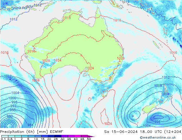 Precipitation (6h) ECMWF So 15.06.2024 00 UTC