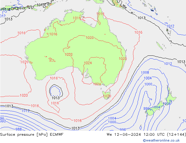 Surface pressure ECMWF We 12.06.2024 12 UTC