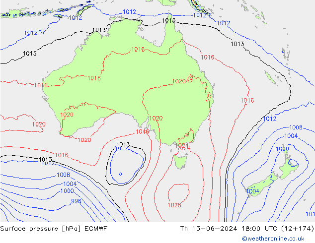 Surface pressure ECMWF Th 13.06.2024 18 UTC