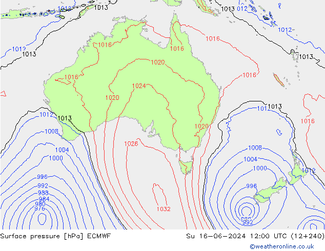 Surface pressure ECMWF Su 16.06.2024 12 UTC