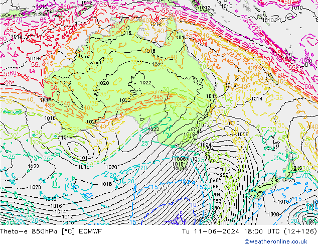 Theta-e 850hPa ECMWF mar 11.06.2024 18 UTC