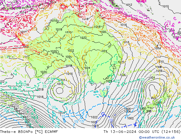 Theta-e 850hPa ECMWF jue 13.06.2024 00 UTC