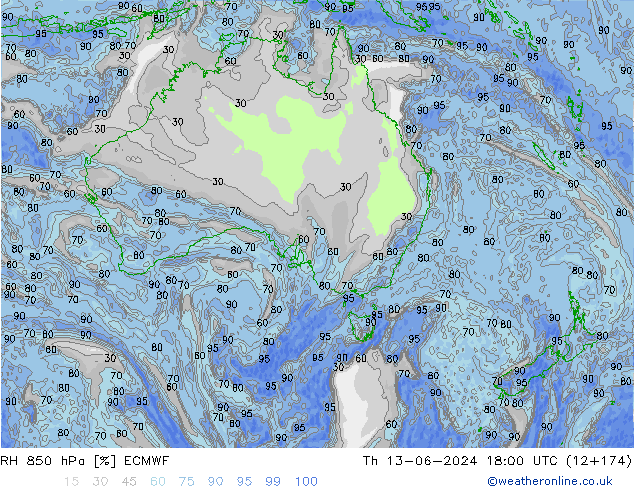 RV 850 hPa ECMWF do 13.06.2024 18 UTC