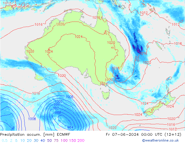 Precipitation accum. ECMWF Sex 07.06.2024 00 UTC