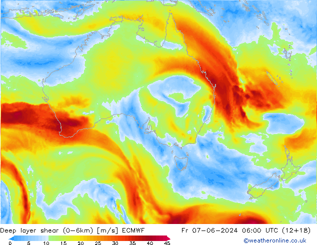 Deep layer shear (0-6km) ECMWF pt. 07.06.2024 06 UTC