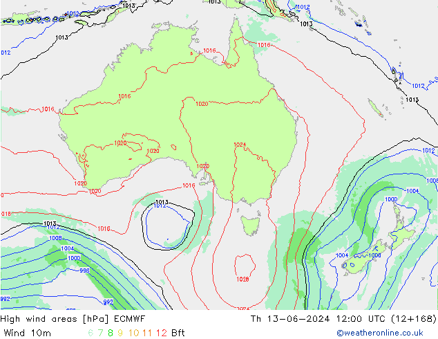 High wind areas ECMWF чт 13.06.2024 12 UTC