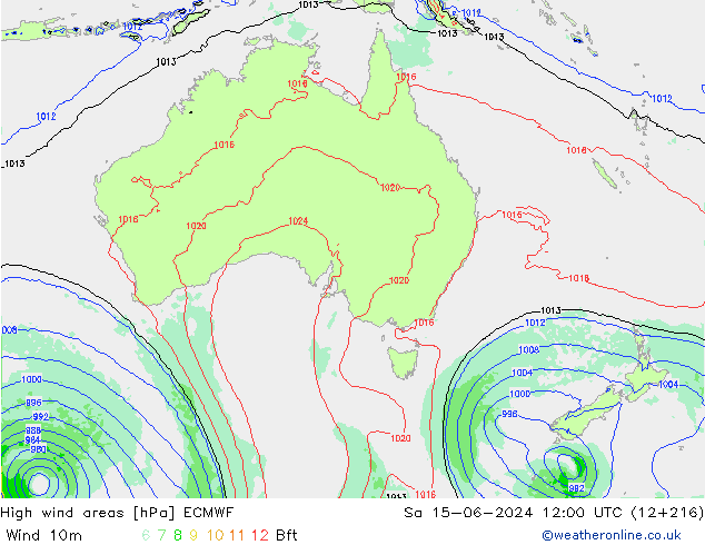 High wind areas ECMWF  15.06.2024 12 UTC