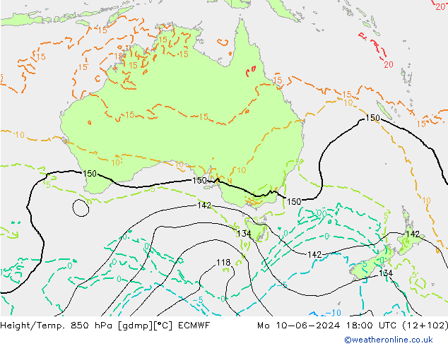 Z500/Yağmur (+YB)/Z850 ECMWF Pzt 10.06.2024 18 UTC