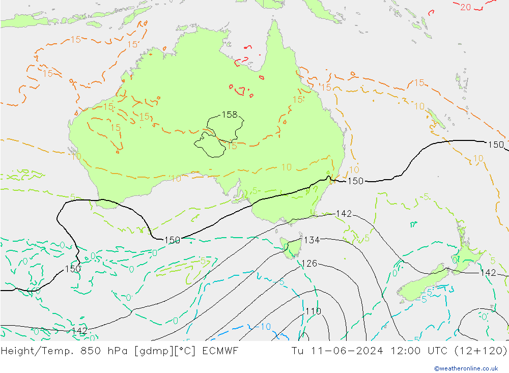 Z500/Rain (+SLP)/Z850 ECMWF wto. 11.06.2024 12 UTC