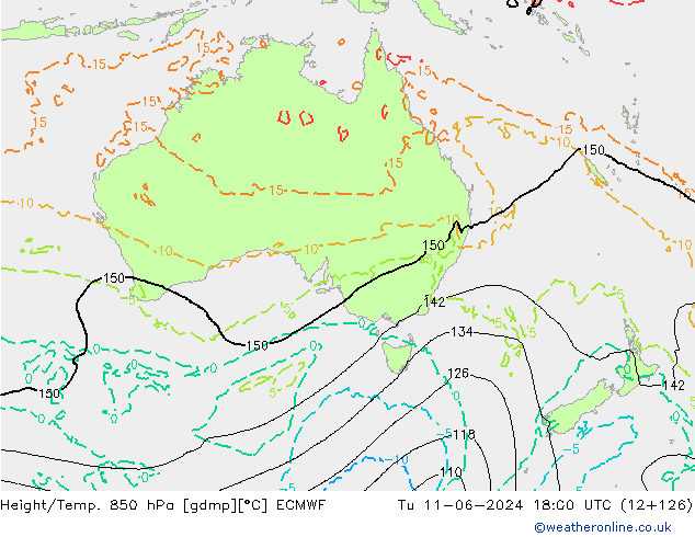 Height/Temp. 850 hPa ECMWF Út 11.06.2024 18 UTC