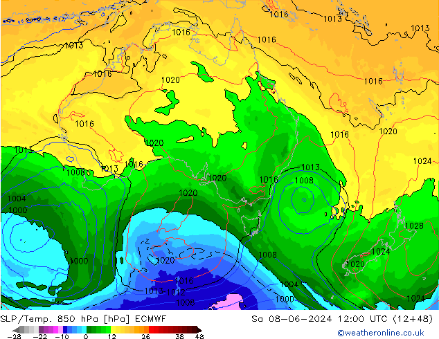 SLP/Temp. 850 hPa ECMWF Sáb 08.06.2024 12 UTC