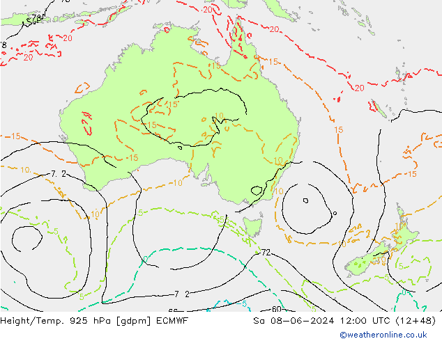 Height/Temp. 925 hPa ECMWF Sáb 08.06.2024 12 UTC