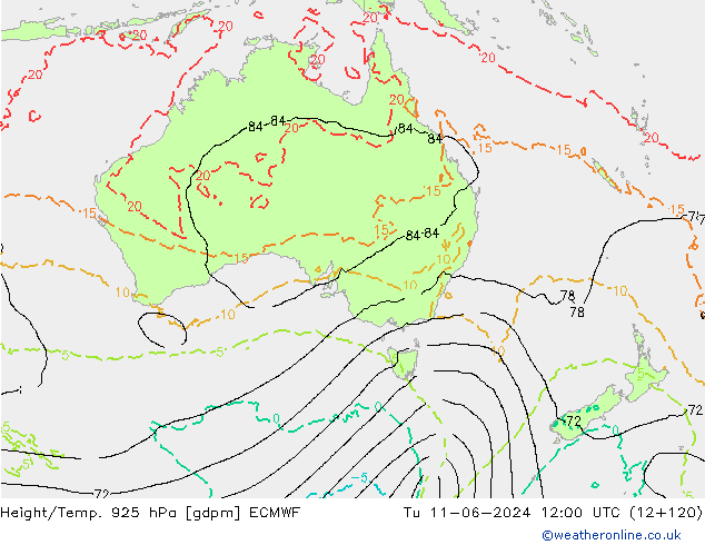 Géop./Temp. 925 hPa ECMWF mar 11.06.2024 12 UTC
