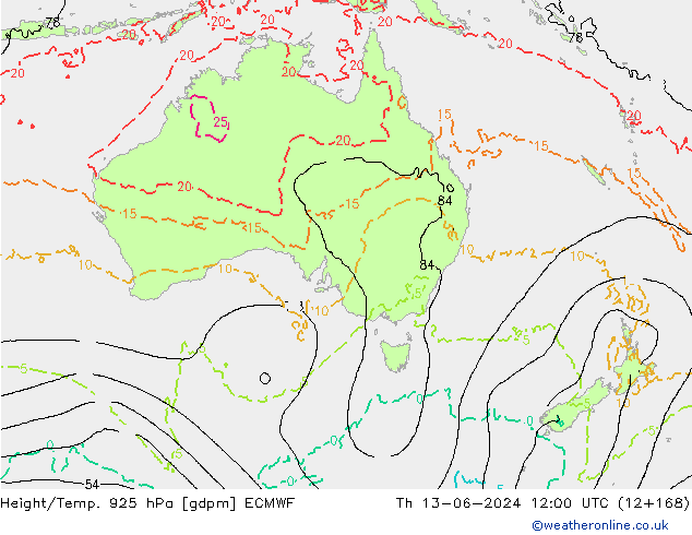 Hoogte/Temp. 925 hPa ECMWF do 13.06.2024 12 UTC