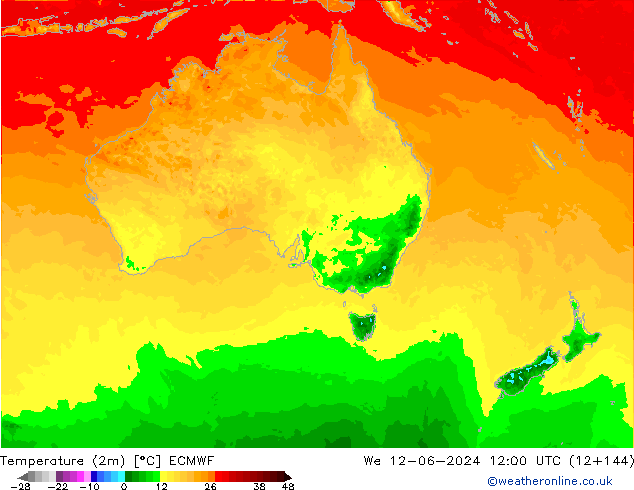 Temperatuurkaart (2m) ECMWF wo 12.06.2024 12 UTC