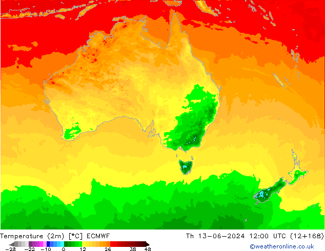 température (2m) ECMWF jeu 13.06.2024 12 UTC