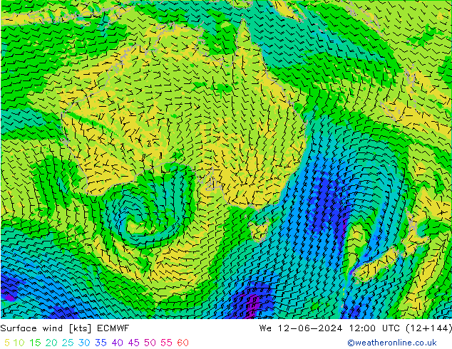 Rüzgar 10 m ECMWF Çar 12.06.2024 12 UTC