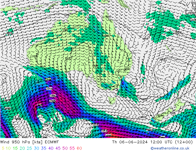 wiatr 950 hPa ECMWF czw. 06.06.2024 12 UTC