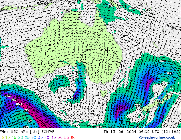 Wind 950 hPa ECMWF do 13.06.2024 06 UTC