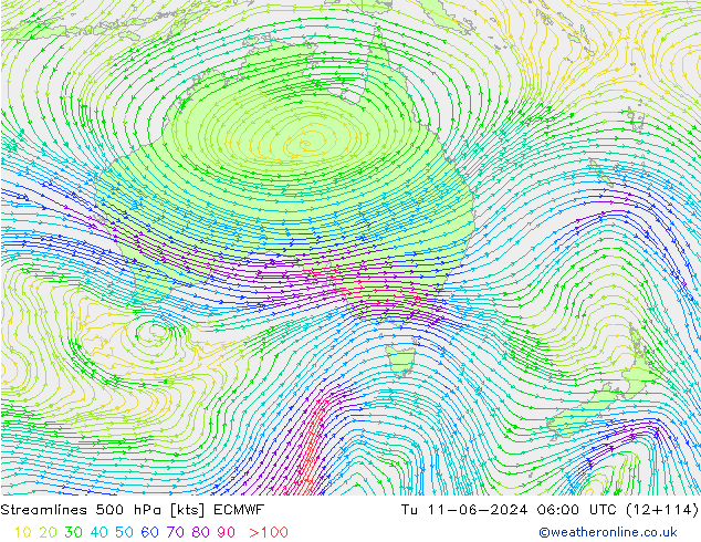 ветер 500 гПа ECMWF вт 11.06.2024 06 UTC