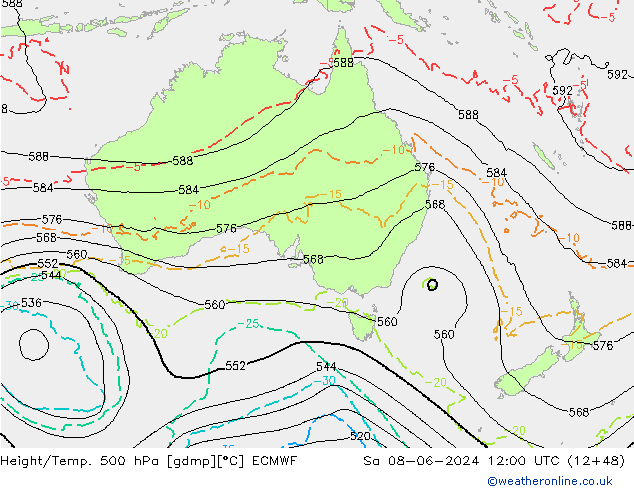 Z500/Rain (+SLP)/Z850 ECMWF Sa 08.06.2024 12 UTC