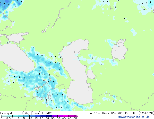 Précipitation (6h) ECMWF mar 11.06.2024 12 UTC