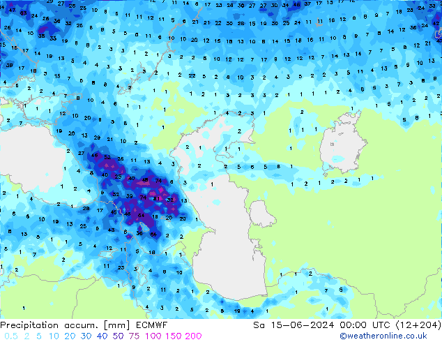 Precipitation accum. ECMWF  15.06.2024 00 UTC