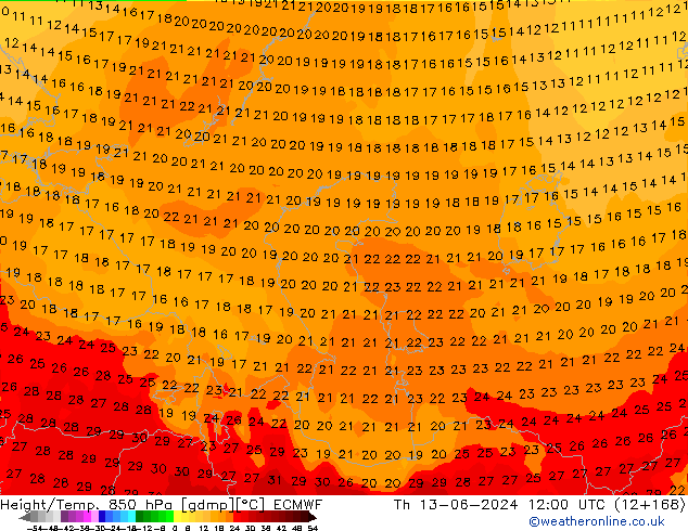 Yükseklik/Sıc. 850 hPa ECMWF Per 13.06.2024 12 UTC