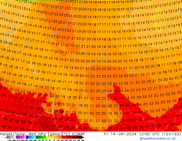 Z500/Rain (+SLP)/Z850 ECMWF Fr 14.06.2024 12 UTC