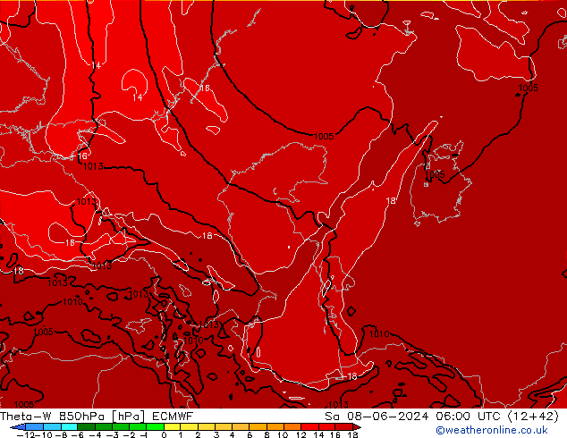 Theta-W 850hPa ECMWF sáb 08.06.2024 06 UTC