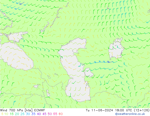 Wind 700 hPa ECMWF Tu 11.06.2024 18 UTC