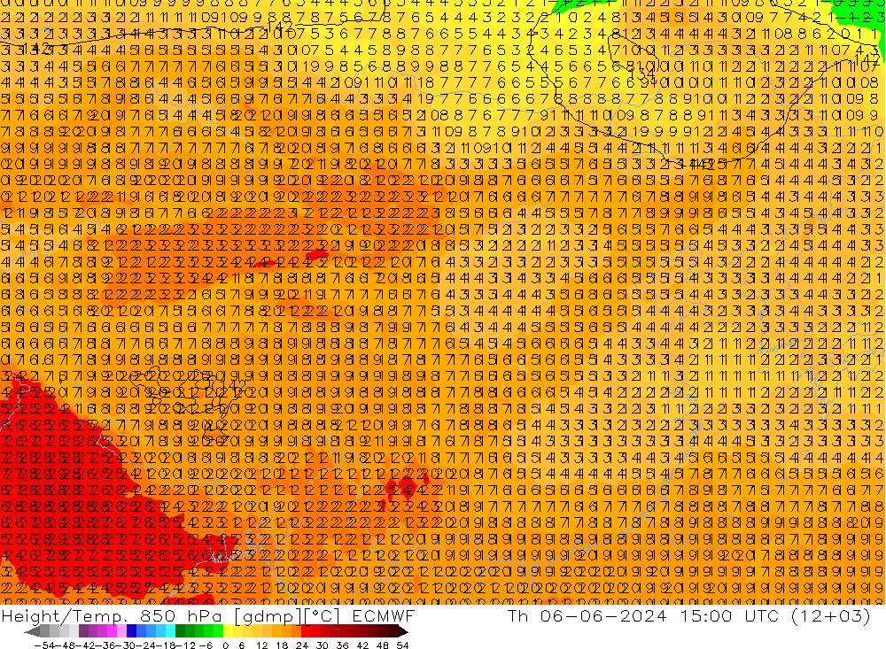 Height/Temp. 850 hPa ECMWF Qui 06.06.2024 15 UTC