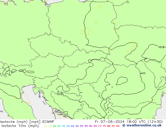 Isotachs (mph) ECMWF Fr 07.06.2024 18 UTC