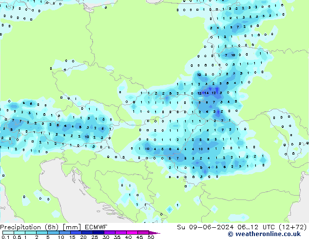 Z500/Yağmur (+YB)/Z850 ECMWF Paz 09.06.2024 12 UTC