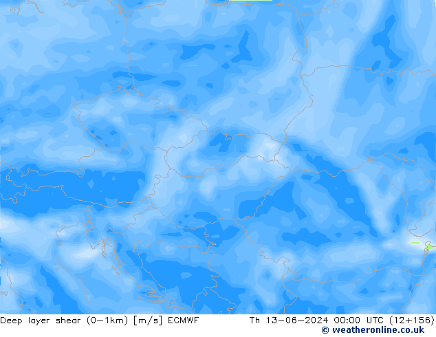 Deep layer shear (0-1km) ECMWF do 13.06.2024 00 UTC